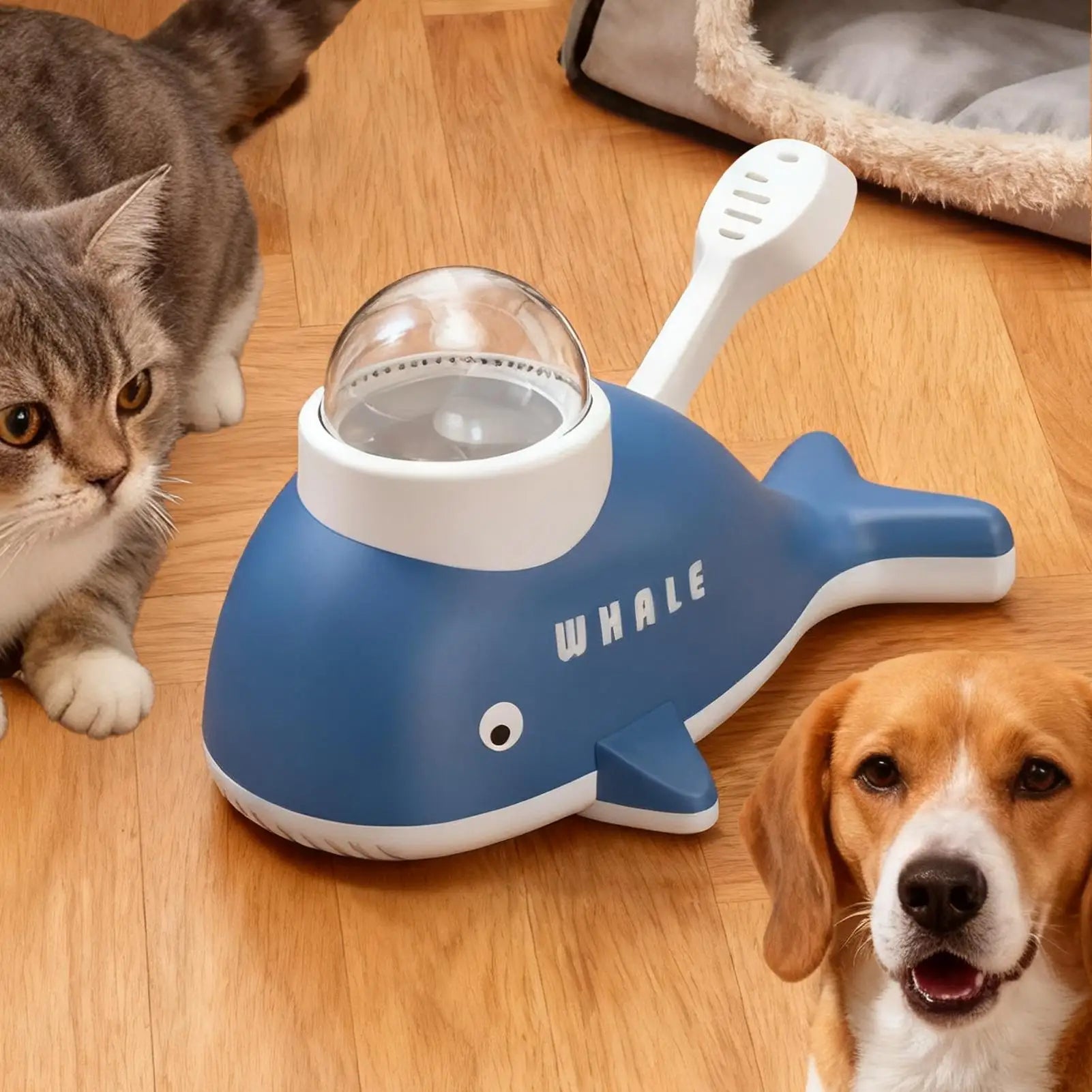 slow feeder pet toy, interactive pet puzzle feeder, treat dispensing pet toy, whale shape pet feeder, enrichment feeding toy, indoor pet activity toy,