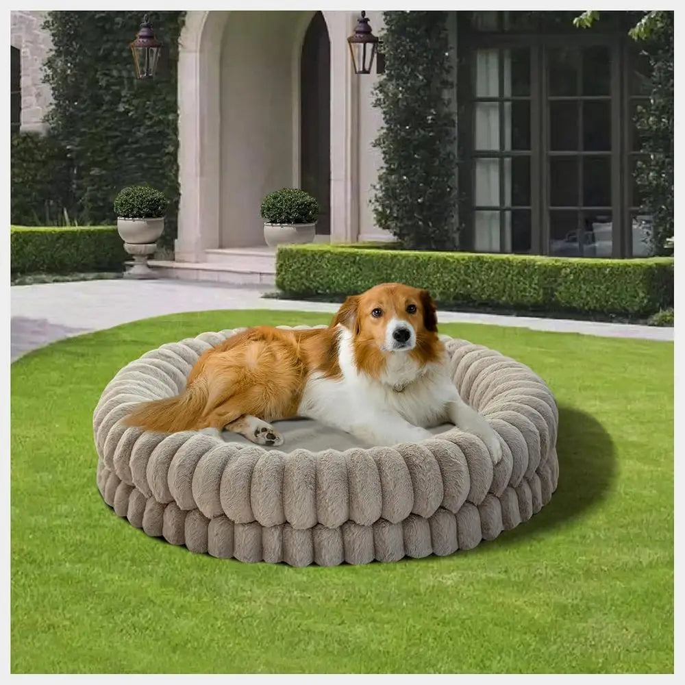 Luxury Donut Dog Bed, 36 Inches Round Dog Beds Large Sized Dogs Washable, Orthopedic Calming Dogs Bed or Pets with Anti-Slip Bot