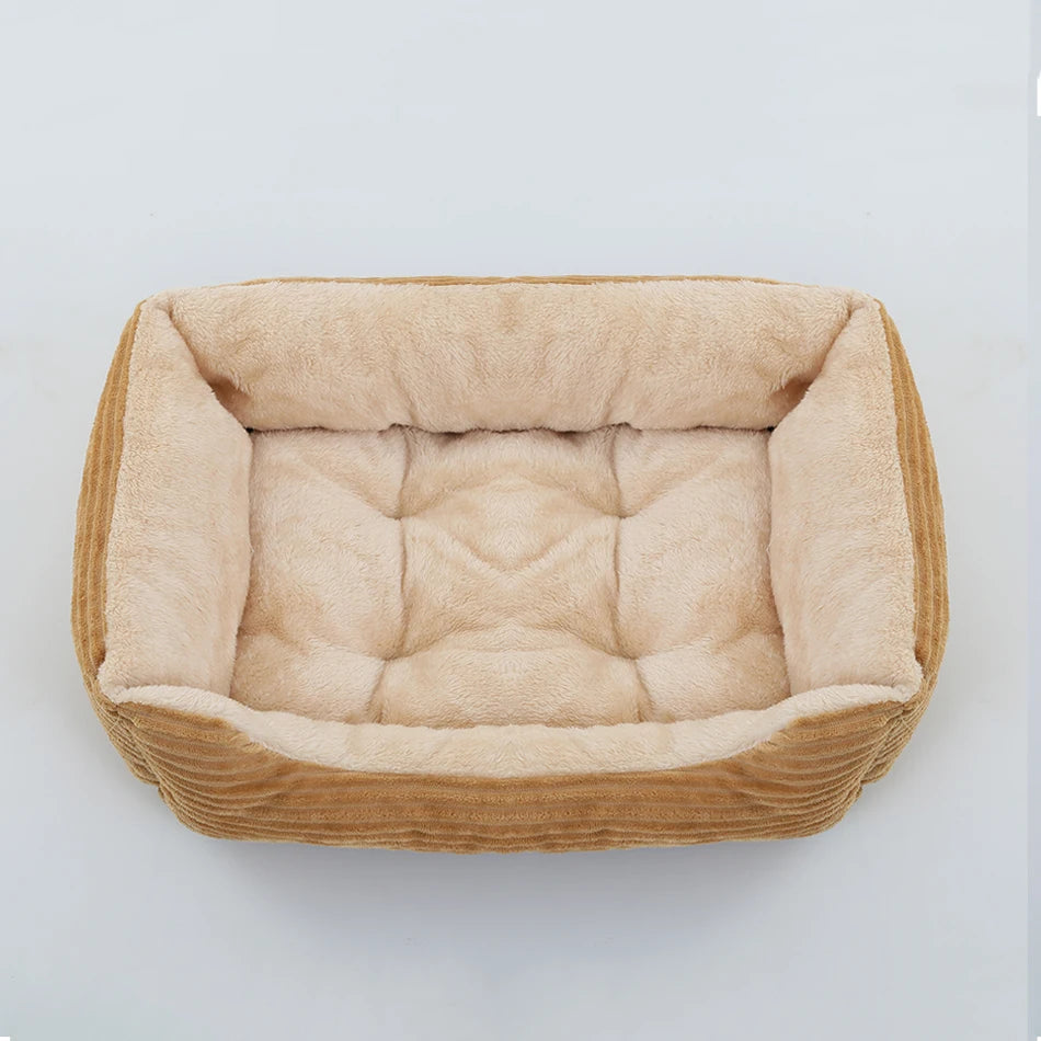 Elor ® Calming Plush Dog & Cat Bed – Square Sofa Kennel for Small & Medium Pets