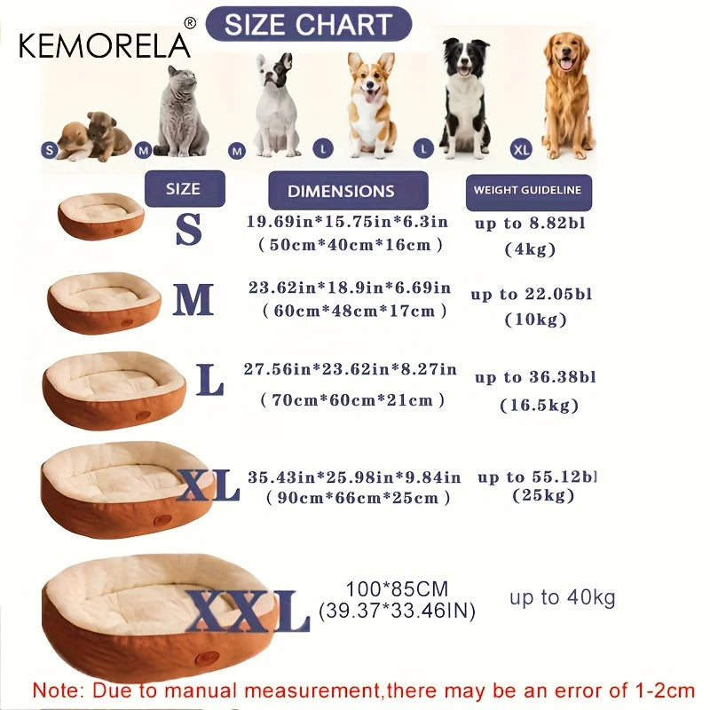 Plush Oval Pet Bed for Dogs and Cats, Thickened achine Washable All-Season Dog Cat Cushion for Small Medium Large Breeds