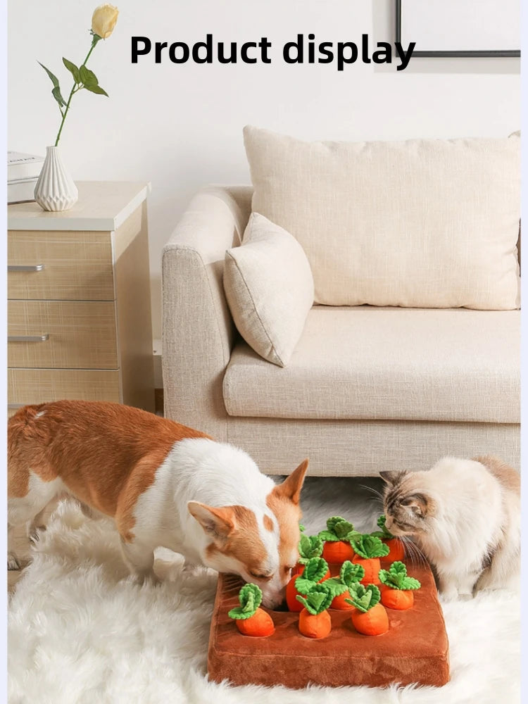 Dog Carrot Plush Toy Interactive Dog Toys Plush Puzzle Toys 2 in 1 Non-Slip Nosework Feed Games for Aggressive Chewers Pet