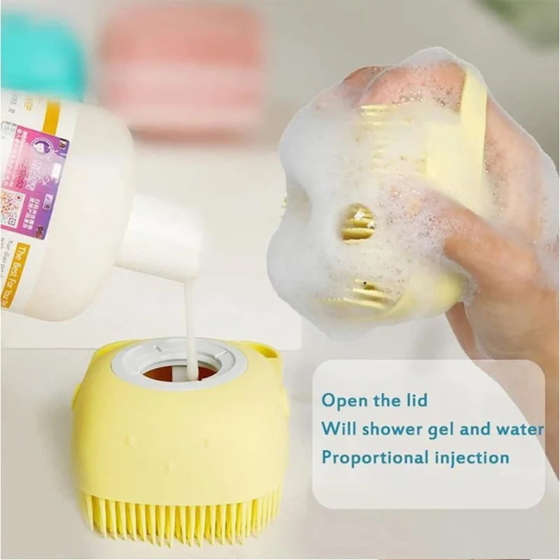 Built-in Soap Dispenser Pet Bathing Brush Soft Silicone Dog Cat Grooming Tool