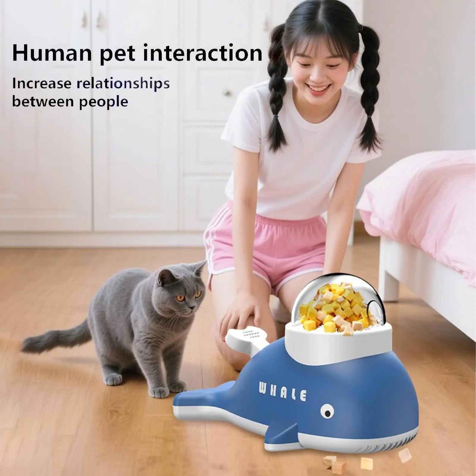 slow feeder pet toy, interactive pet puzzle feeder, treat dispensing pet toy, whale shape pet feeder, enrichment feeding toy, indoor pet activity toy
