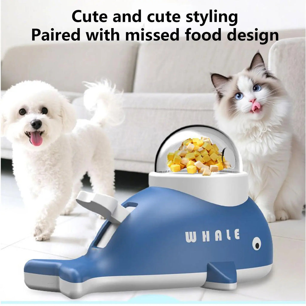 slow feeder pet toy, interactive pet puzzle feeder, treat dispensing pet toy, whale shape pet feeder, enrichment feeding toy, indoor pet activity toy