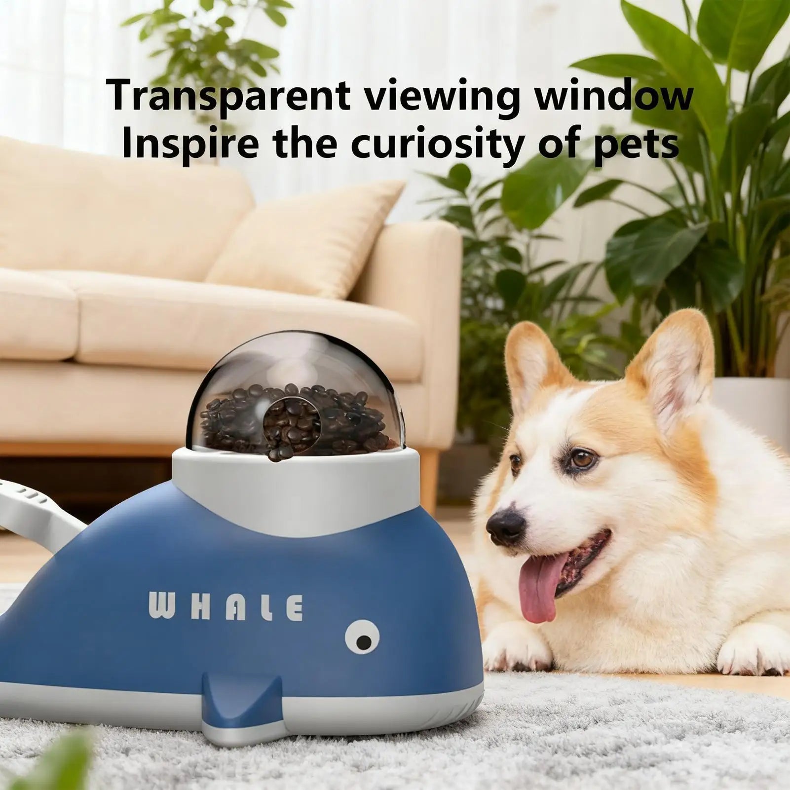 slow feeder pet toy, interactive pet puzzle feeder, treat dispensing pet toy, whale shape pet feeder, enrichment feeding toy, indoor pet activity toy