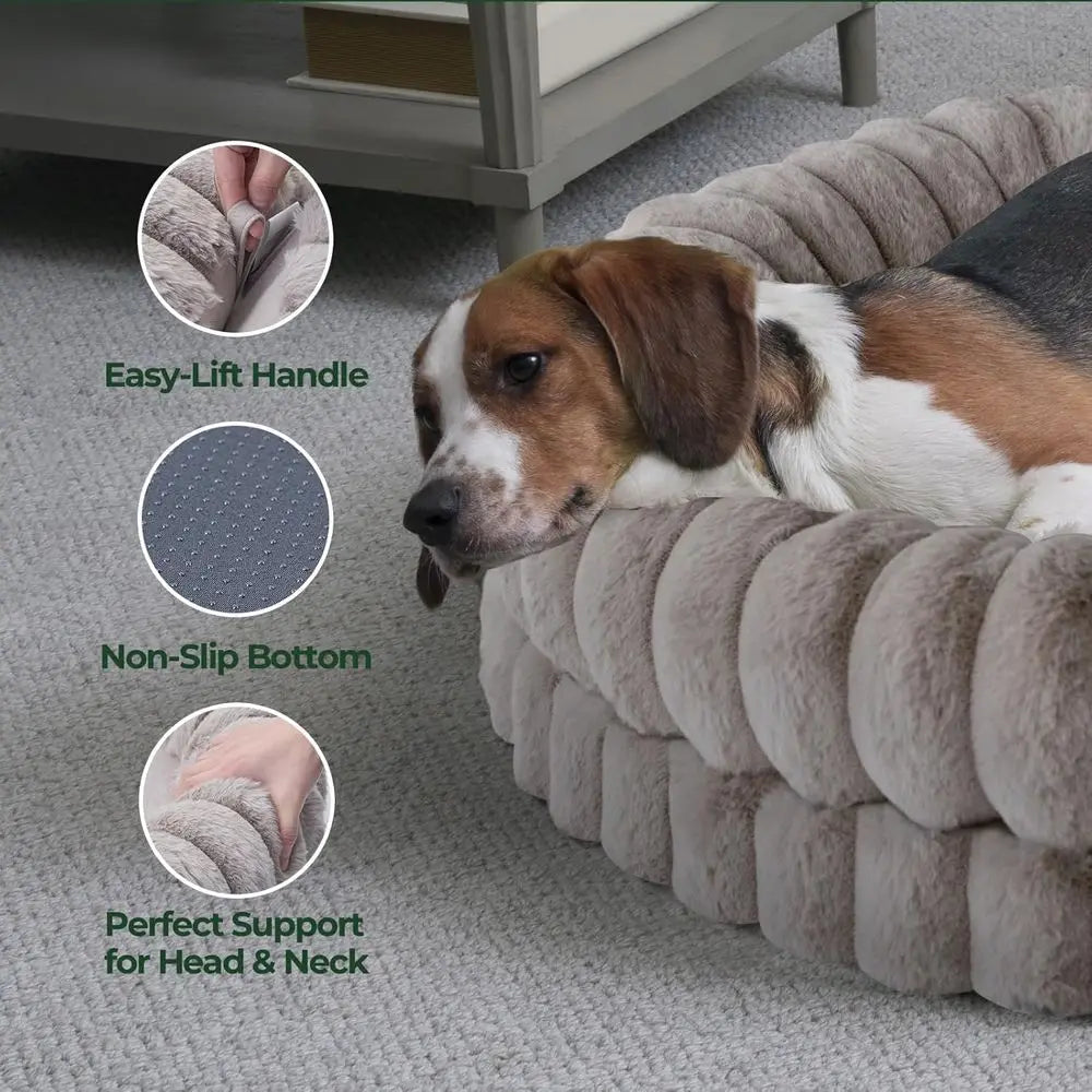 Luxury Donut Dog Bed, 36 Inches Round Dog Beds Large Sized Dogs Washable, Orthopedic Calming Dogs Bed or Pets with Anti-Slip Bot