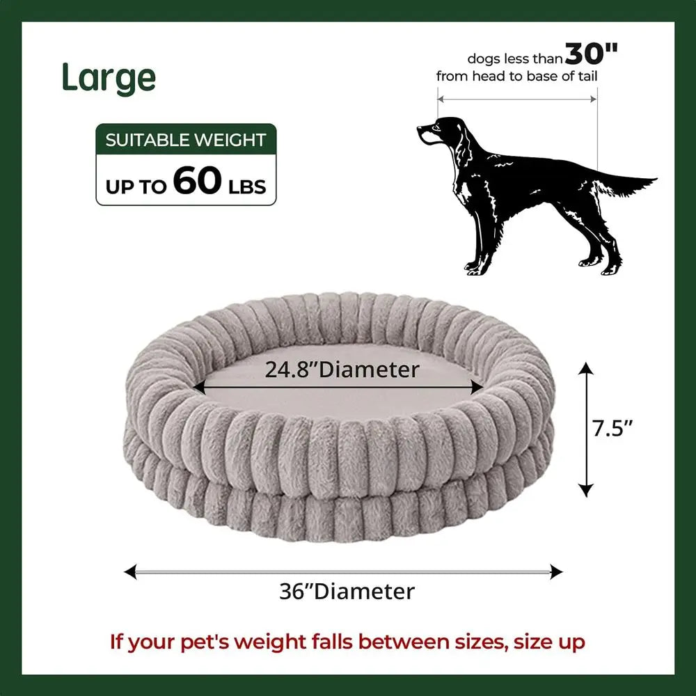 Luxury Donut Dog Bed, 36 Inches Round Dog Beds Large Sized Dogs Washable, Orthopedic Calming Dogs Bed or Pets with Anti-Slip Bot