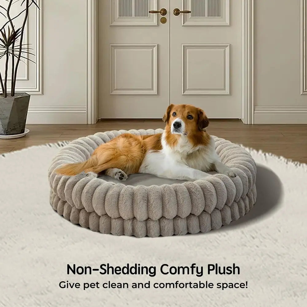 Luxury Donut Dog Bed, 36 Inches Round Dog Beds Large Sized Dogs Washable, Orthopedic Calming Dogs Bed or Pets with Anti-Slip Bot