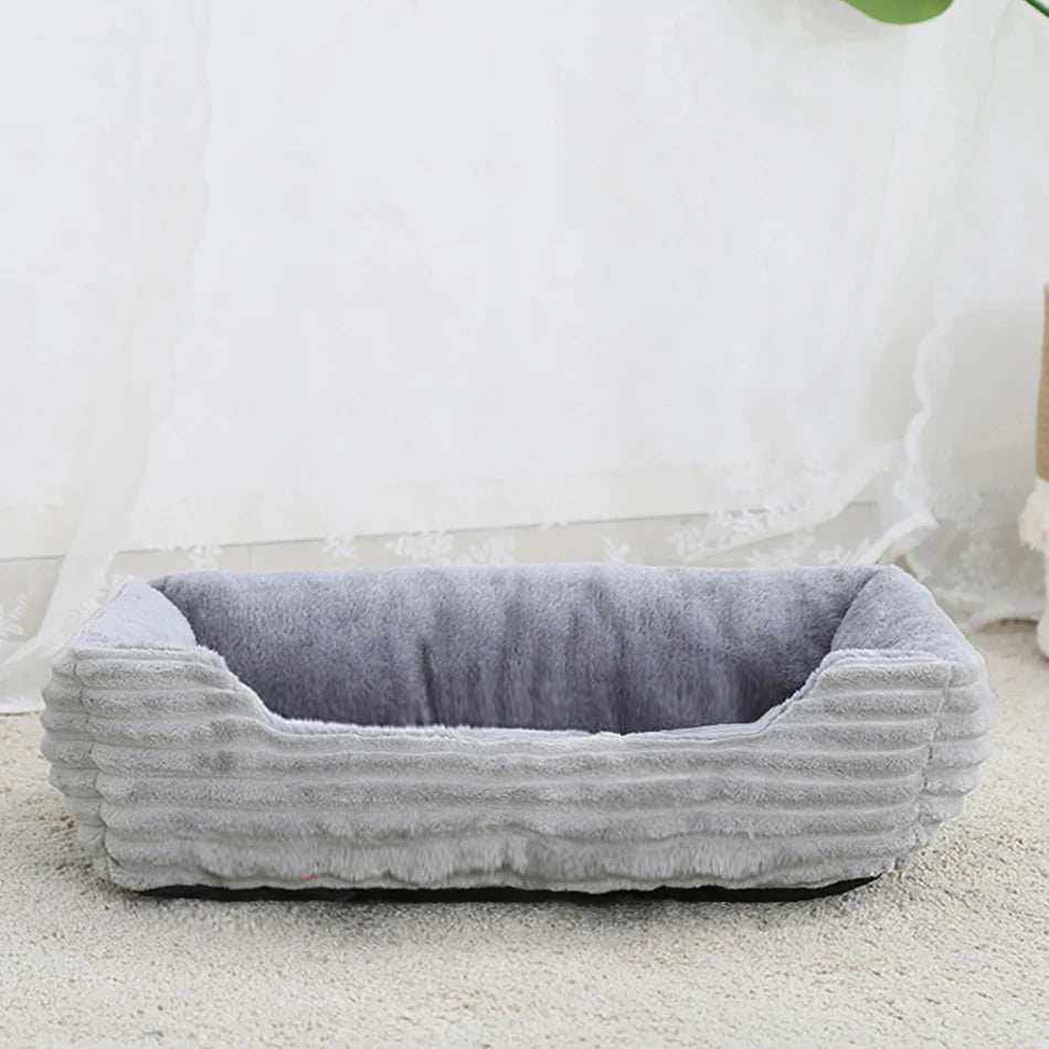 Elor ® Calming Plush Dog & Cat Bed – Square Sofa Kennel for Small & Medium Pets