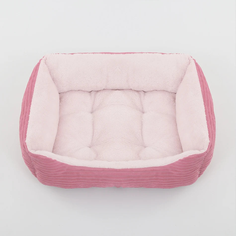 Elor ® Calming Plush Dog & Cat Bed – Square Sofa Kennel for Small & Medium Pets